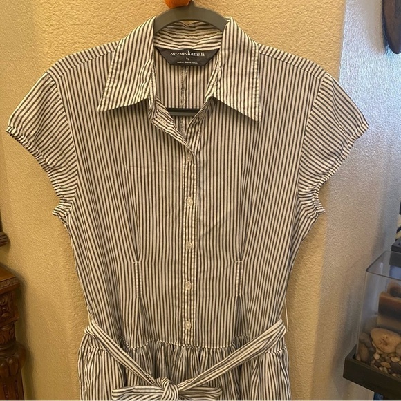 NORMAKAMALI Women Gray White Striped Buttoned Tie Waist Dress Size Large - Picture 2 of 9
